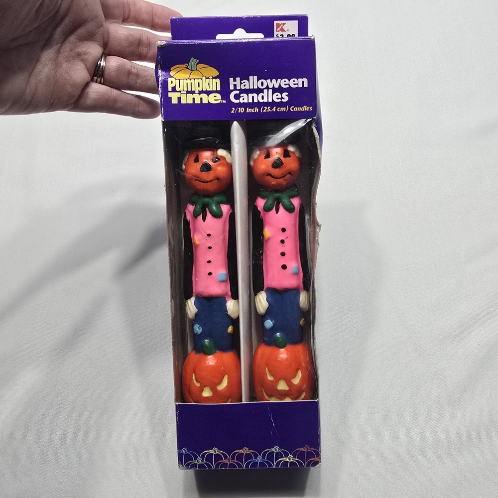 Vintage Pumpkin Time Anthpomorphic Pumpkin Man Taper Candles New Old Stock